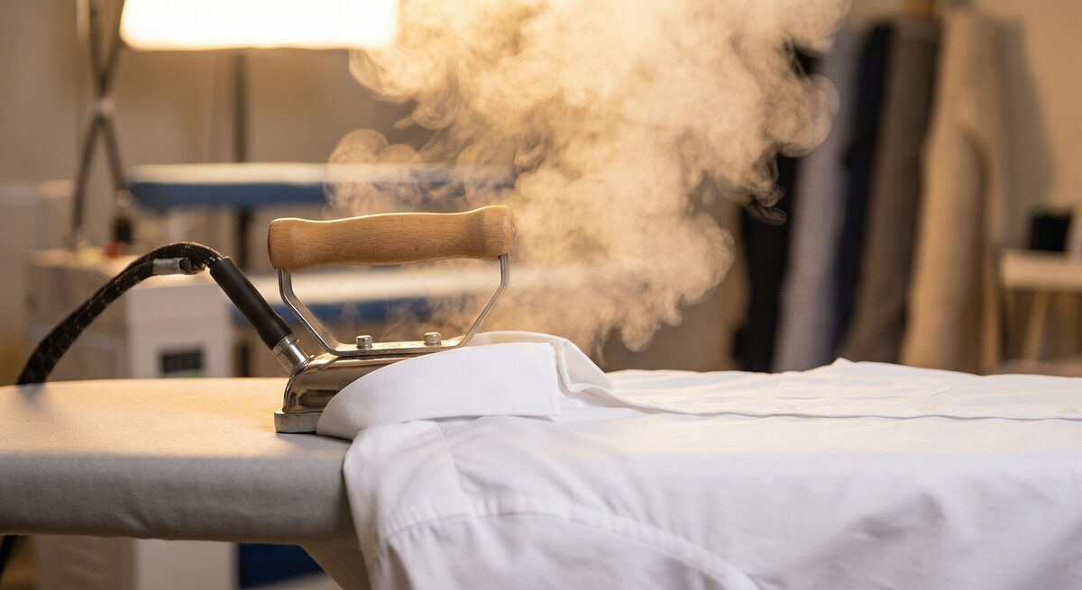 Professional shirt pressing at Delta Cleaners